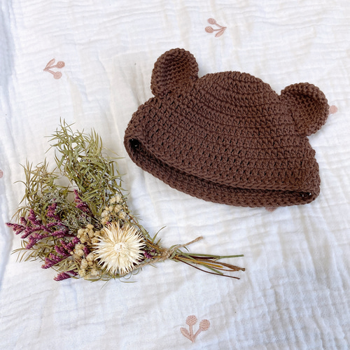 New Born くま耳帽子 退院着やニューボーンフォト、赤ちゃんのおしゃれ