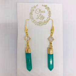 天然水晶ミントグリーンのピアス♡mint blue pierced earringsK18GF 5枚目の画像