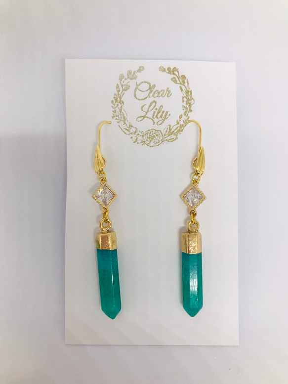 天然水晶ミントグリーンのピアス♡mint blue pierced earringsK18GF 5枚目の画像