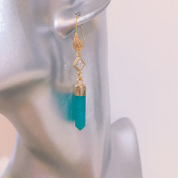 天然水晶ミントグリーンのピアス♡mint blue pierced earringsK18GF 6枚目の画像