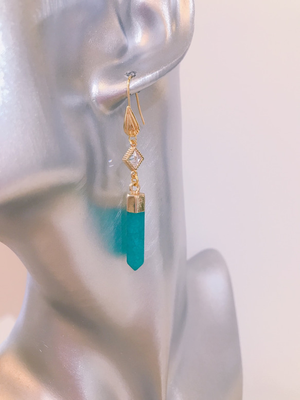 天然水晶ミントグリーンのピアス♡mint blue pierced earringsK18GF 6枚目の画像