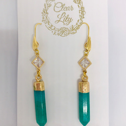 天然水晶ミントグリーンのピアス♡mint blue pierced earringsK18GF 2枚目の画像