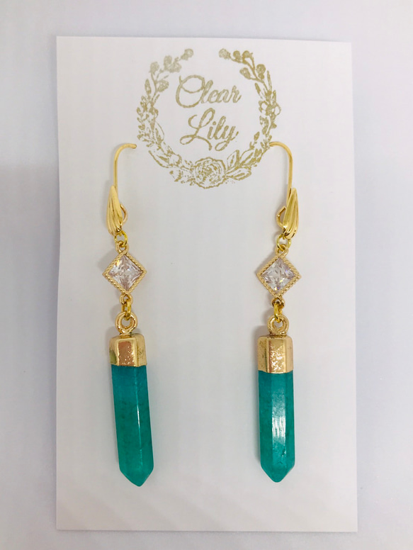 天然水晶ミントグリーンのピアス♡mint blue pierced earringsK18GF 2枚目の画像