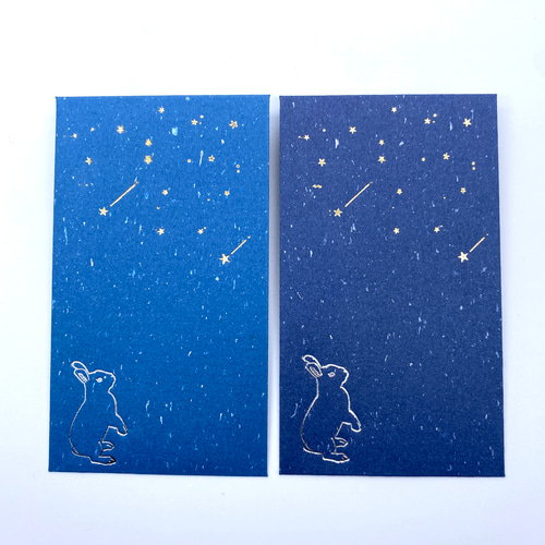 ぽち袋 箔押し 金の落星(おちぼし)とうさぎ 藍・紺 2枚セット 金
