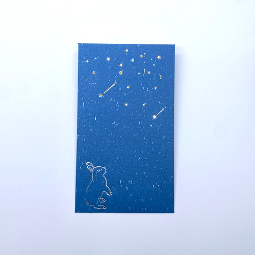ぽち袋 箔押し 金の落星(おちぼし)とうさぎ 藍・紺 2枚セット 金