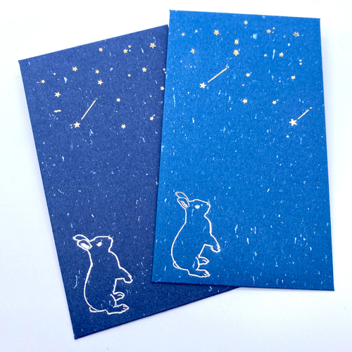 ぽち袋 箔押し 金の落星(おちぼし)とうさぎ 藍・紺 2枚セット 金