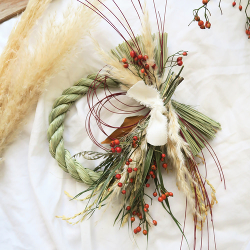 冬の新作）2023 2wayタイプお正月飾り ドライフラワースワッグ