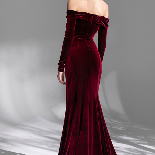 オフショルダー ワインカラーパーティドレス ドレス ウララ--1000着  