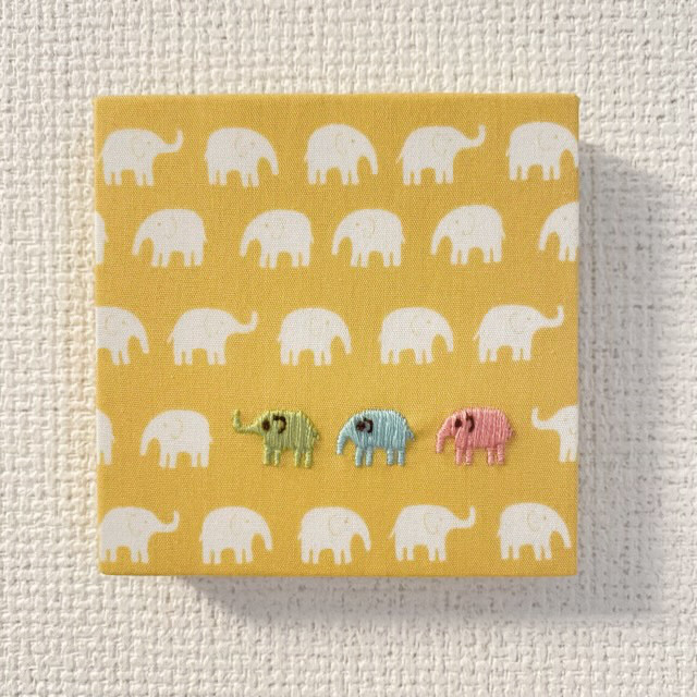 10cmx10cm ファブリックパネル 象/黄色（アートパネル） その他