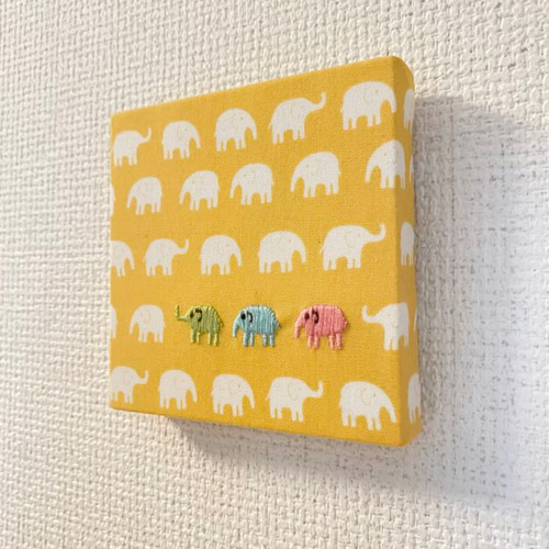 象　アート　ファブリックパネル 10cmx10cm ファブリックパネル 象／紺（アートパネル） その他