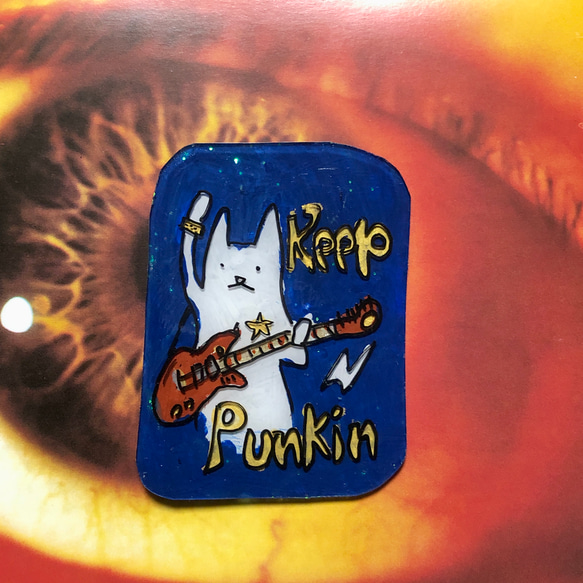 ザッシュくん『keep punkin』バッヂ★犬 狗 パンク ロック ゆる シュール ギター ROCK ZASH-KUN 1枚目の画像