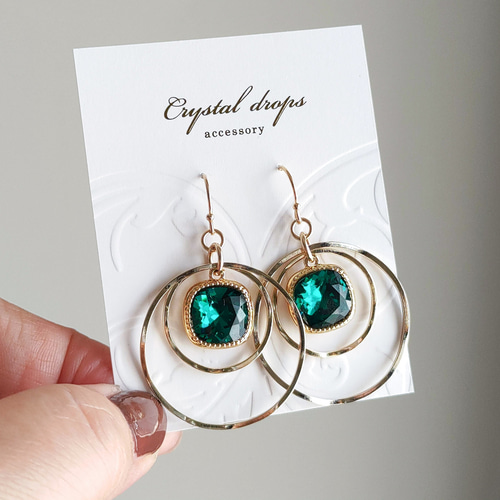 グリーン｜高品質クリスタル・華やか 大ぶり フープピアス(イヤリング  