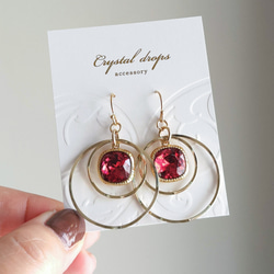 紅色｜優質水晶，華麗大圈耳環（耳環）紅色簡約金色強調色 第1張的照片