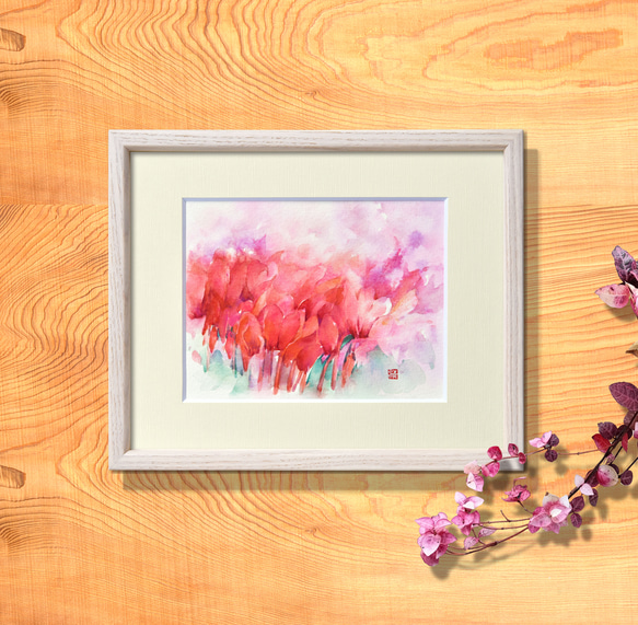 水彩原画 額縁付き【冬を彩る華】 一点物 特典付き 絵画 jacc_net 通販 