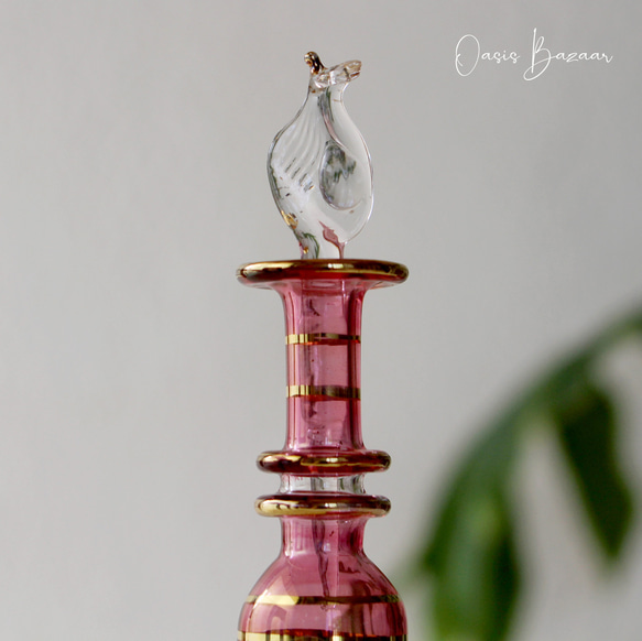 GOLD［Mサイズ］エジプトガラス香水瓶 パフュームボトル アロマオイル ピンク 3枚目の画像