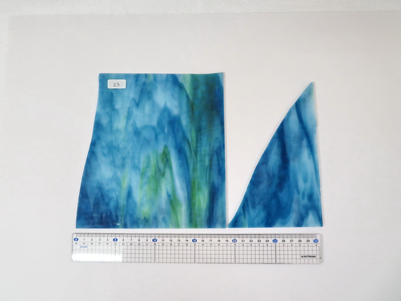 25 . ココモ・ブルー×グリーンセット・ステンドグラス用ガラス（K－142G） 端材 4枚目の画像