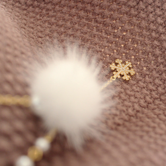 [免運費] 方晶鋯石雪花水貂毛套索項鍊 (70 公分) [日本製造] 第6張的照片