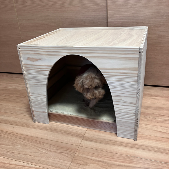 木製　ペットハウス（ペットベッド付き）小型犬・猫用　夏冬兼用（2色選択） 5枚目の画像
