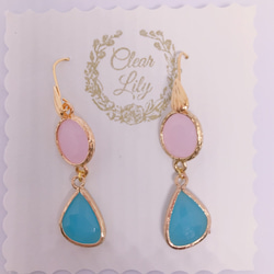 pink and blue pastelcolor♡ピンクとブルーのパステル色ピアス♡幸せ色のゆれるピアスK18GF 8枚目の画像