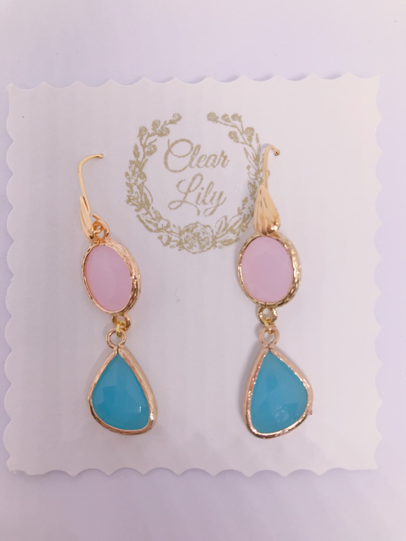 pink and blue pastelcolor♡ピンクとブルーのパステル色ピアス♡幸せ色のゆれるピアスK18GF 8枚目の画像