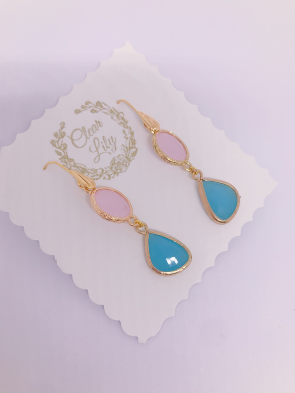 pink and blue pastelcolor♡ピンクとブルーのパステル色ピアス♡幸せ色のゆれるピアスK18GF 10枚目の画像