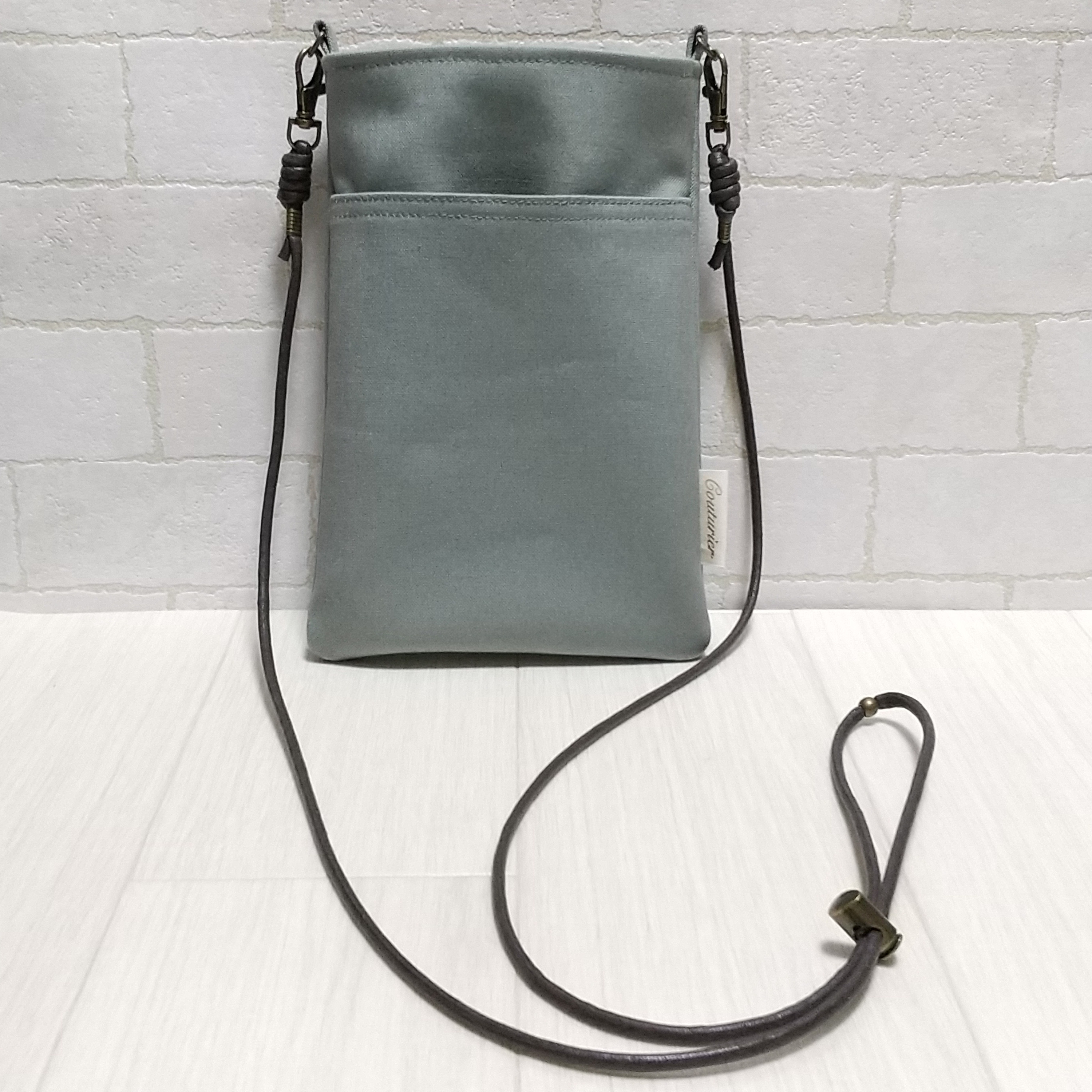 再販 11号帆布 グレイッシュグリーン スマホ ポシェット サコッシュ        Ω