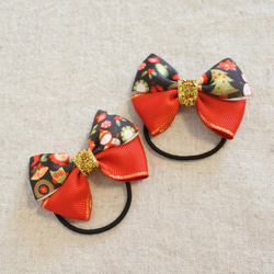 053】クリスマスリボンのヘアゴム☆2個セット ヘアゴム のびこの  