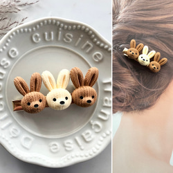 ニット風 うさぎ ウサギ カボション 髪留め ヘアクリップ ハンドメイド