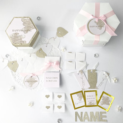 ✳︎ご結婚祝い用✳︎名入れ✳︎六角形　サプライズボックス　ピンク×白×ゴールド 5枚目の画像