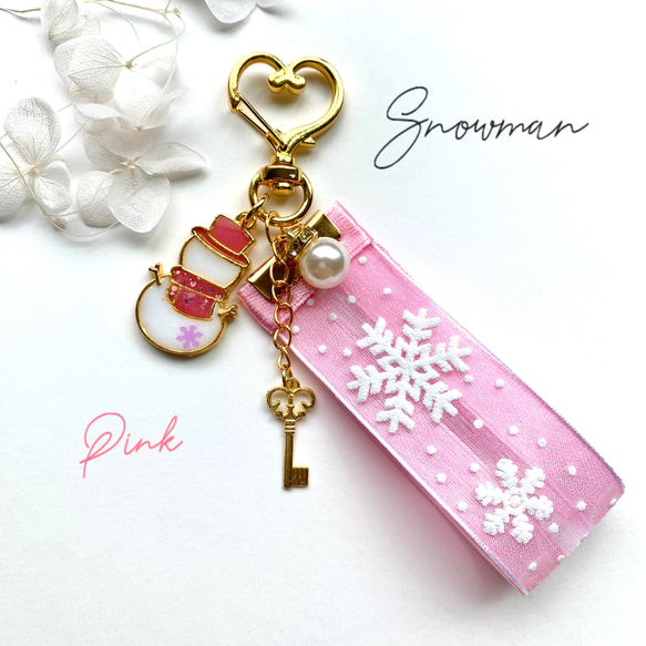 snowman＊雪の結晶リボンキーホルダー PINK キーホルダー miasnow..y 