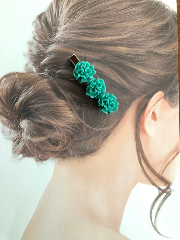 フラワー お花 ウェディング 結婚式   グリーン  髪留め ヘアクリップ  ハンドメイド 3枚目の画像