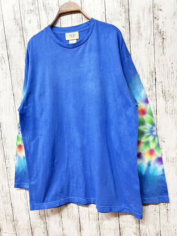 タイダイ染め 長袖Tシャツ　XLサイズ 　曼荼羅 　ブルー　HIPPIES DYE新作　 HD18-04 2枚目の画像