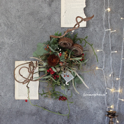 シープヘッドとキウイのつるリース№1　　変形リース　　ドライフラワーリース　　クリスマス リース　正月飾り 1枚目の画像
