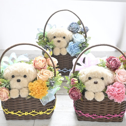 もこペット【白犬 イエローバスケット】プリザーブドフラワー 犬 花 ペット お供え 誕生日 母の日 動物 フラワー 8枚目の画像