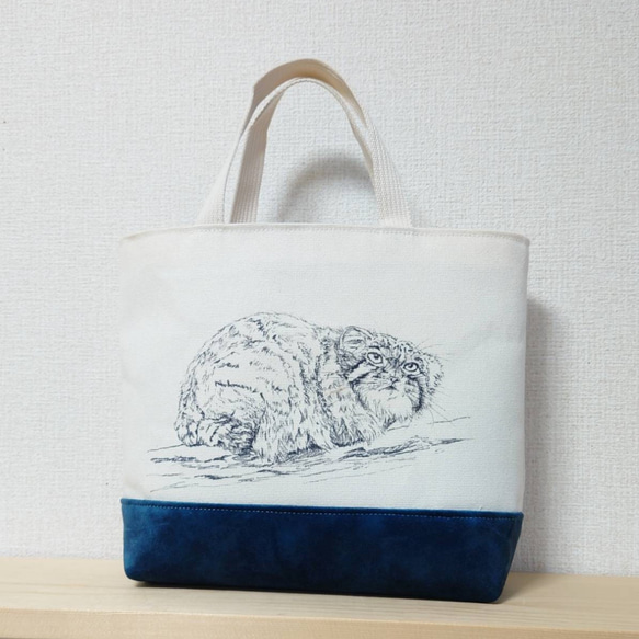 マヌルネコ　バッグ マヌルネコ トートバッグ 小ぶり 革調フェルト ネイビーブルー トート