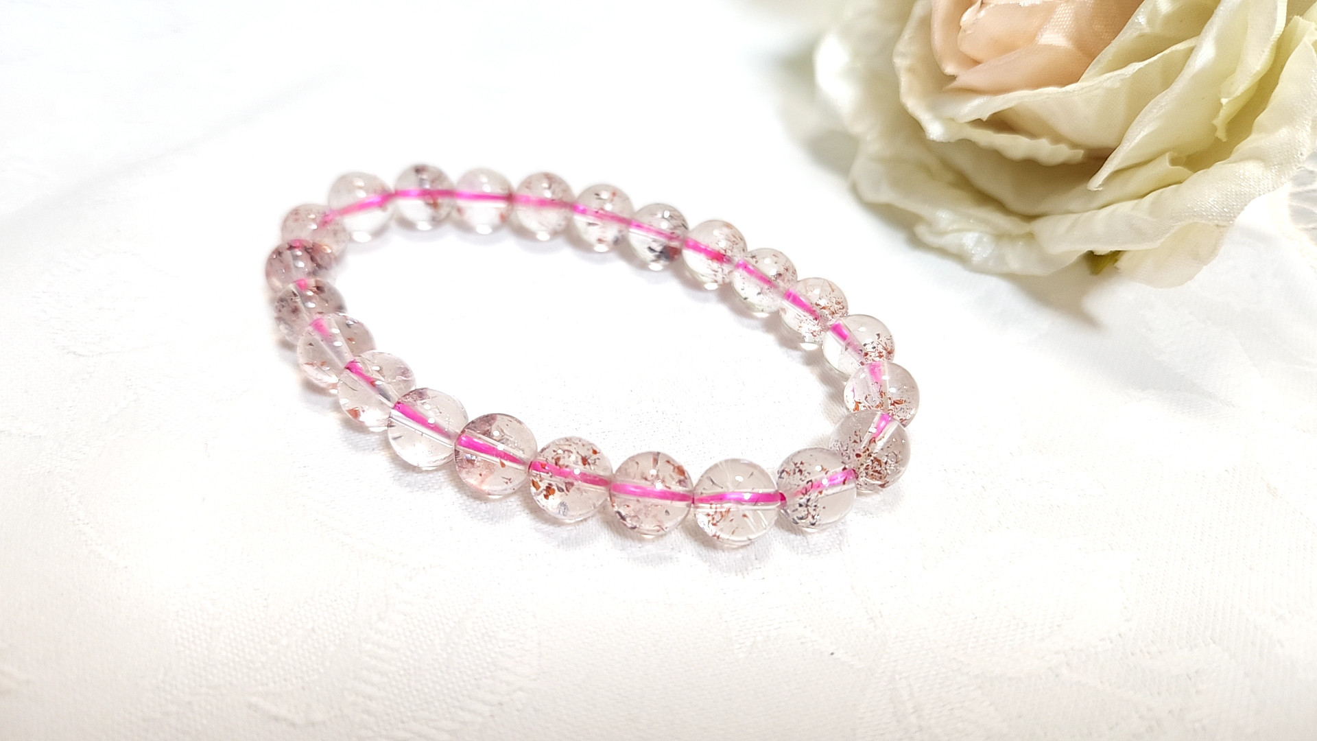 直感力☆洞察力☆判断力☆自立☆決意☆勇気☆変化☆確かな愛レピドクロサイト・イン・クォーツ天然石ブレスレット