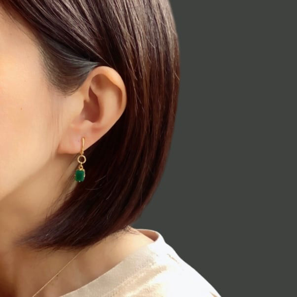 hikari-square light グリーンオニキス イヤリング（両耳）石言葉：繋がり、美しさ