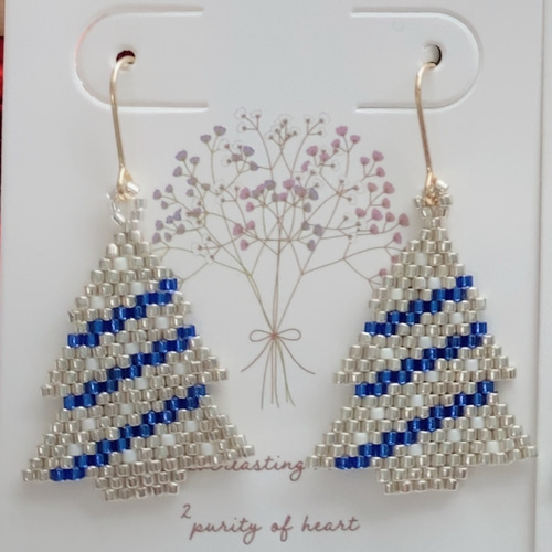 クリスマス ツリー ピアス シルバー ブルー デリカビーズ ビーズ