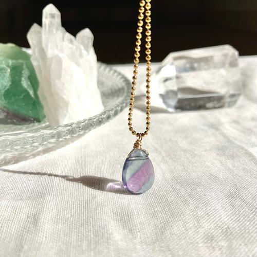 選べる】フローライトの虹色雫ネックレス ペンダント 一点物 水瓶座
