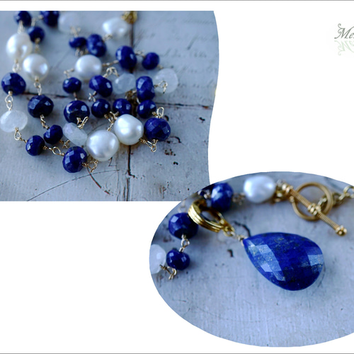 ラピスラズリと淡水パールのロングネックレス ネックレス・ペンダント