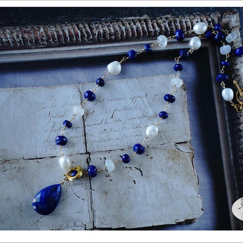 ラピスラズリと淡水パールのロングネックレス ネックレス・ペンダント