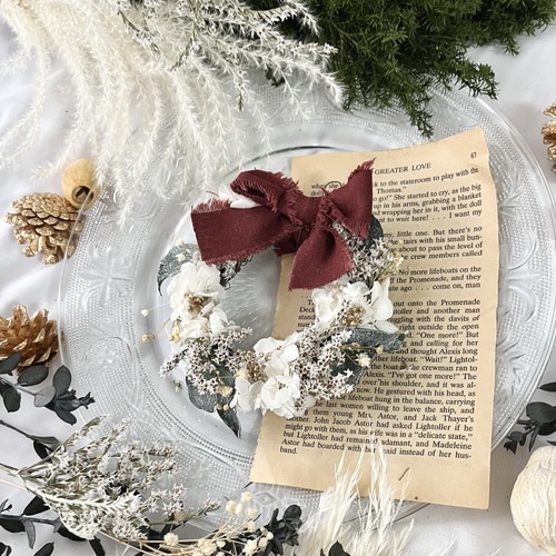 数量限定 .:*☆ リボン付きホワイトクリスマスリース / プリザーブド
