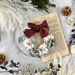 ドライフラワーのミニリース ホワイト 【再販】 数量限定 .:*☆ リボン付きホワイトクリスマスリース