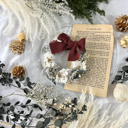 ドライフラワーのミニリース ホワイト 【再販】 ドライフラワーのミニリース ホワイト 【再販】