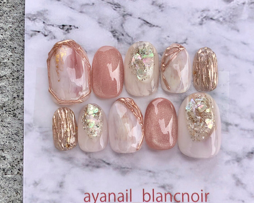 サイズオーダー 8605 ネイルチップ ピンクベージュ ニュアンス シェル