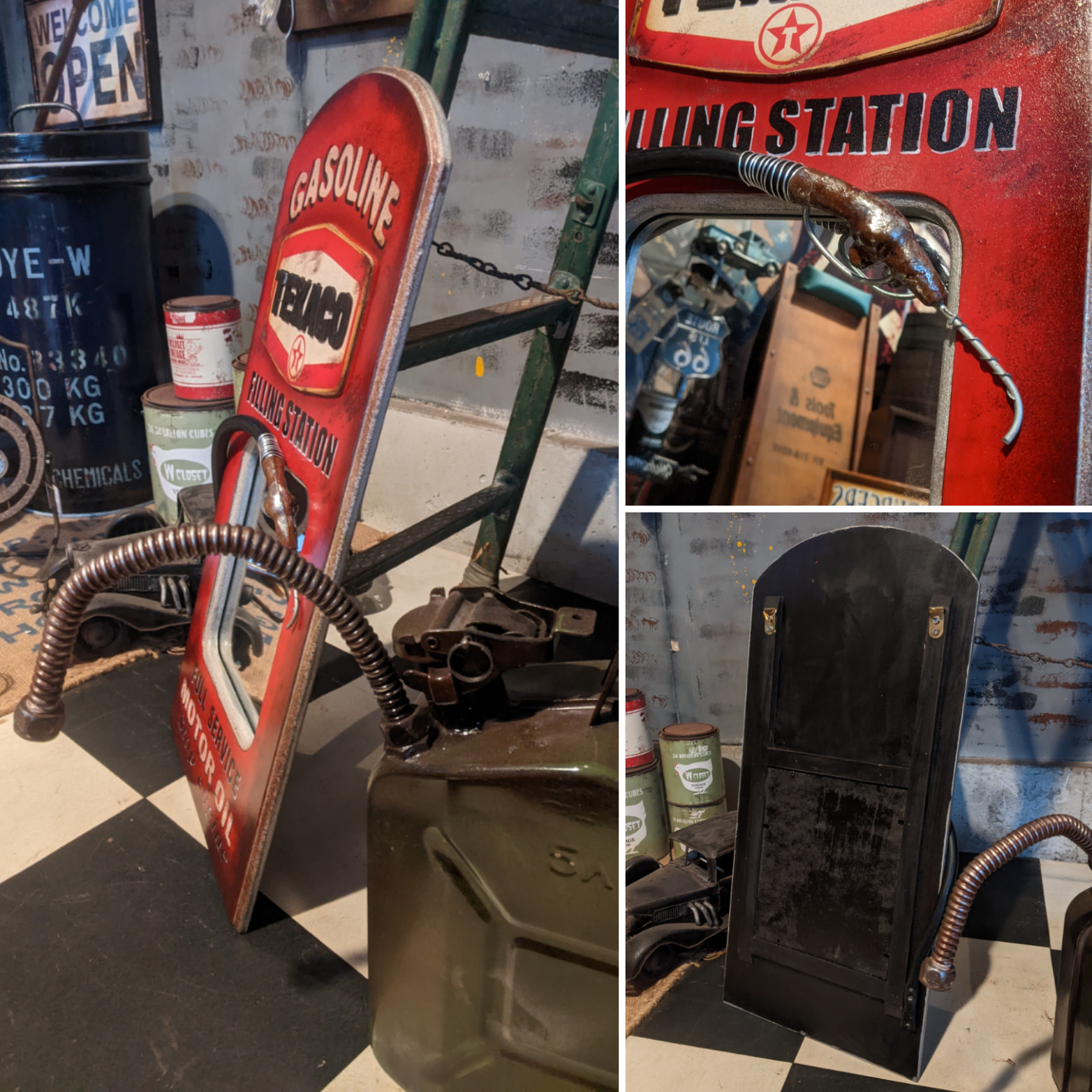 アメリカンヴィンテージ Style/ ウォールデコレーションミラー/ テキサコ & ガソリン 給油ノズル/ TEXACO