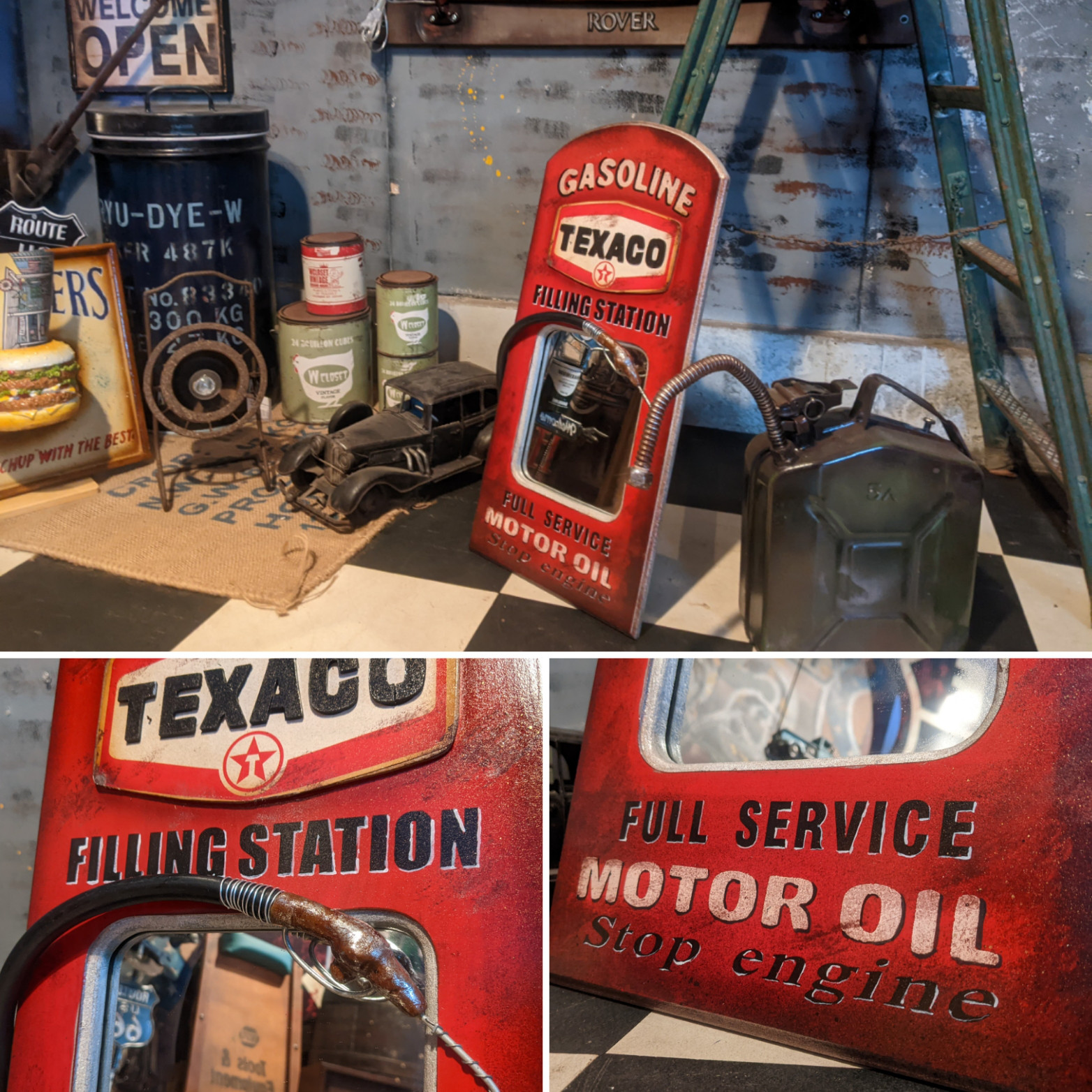 アメリカンヴィンテージ Style/ ウォールデコレーションミラー/ テキサコ & ガソリン 給油ノズル/ TEXACO