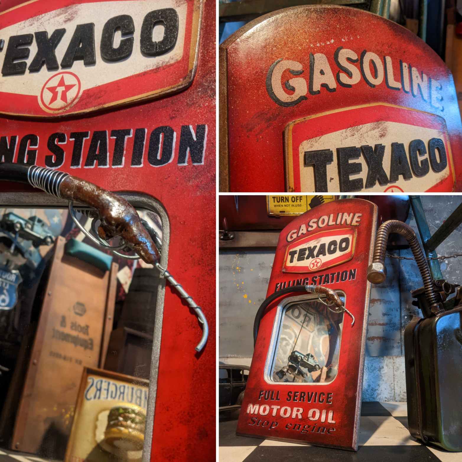 アメリカンヴィンテージ Style/ ウォールデコレーションミラー/ テキサコ & ガソリン 給油ノズル/ TEXACO