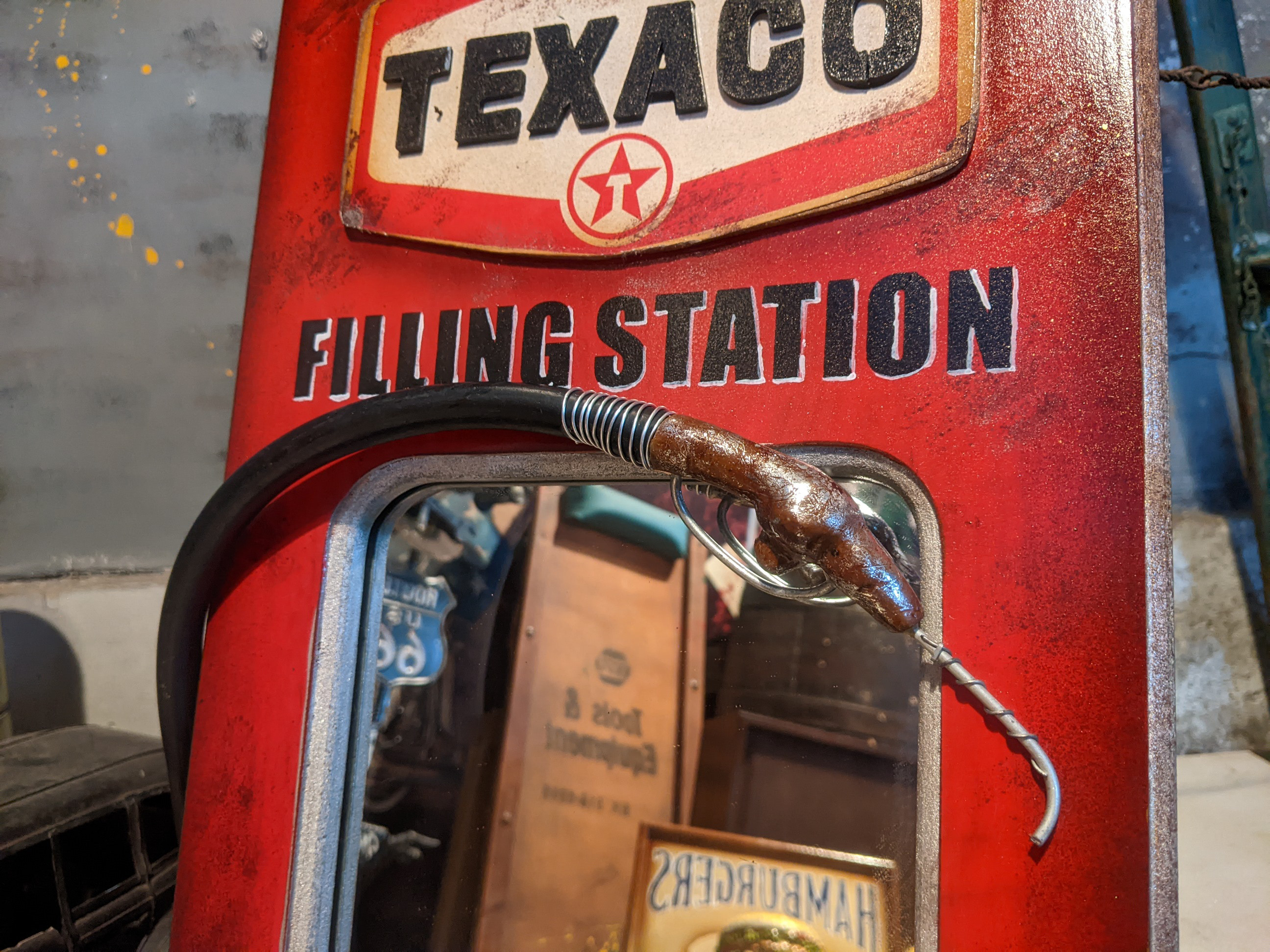 アメリカンヴィンテージ Style/ ウォールデコレーションミラー/ テキサコ & ガソリン 給油ノズル/ TEXACO