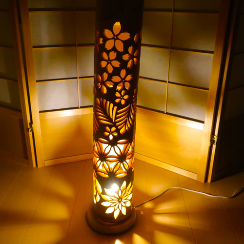 竹灯り・竹あかり・竹灯籠・竹灯篭・竹ランプ 繊細彫り～～ 癒しの灯り